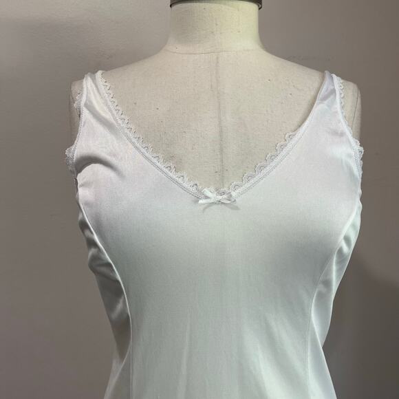 1990s Vintage Warners White Nylon Midi Slip Dress Size M - Picture 4 of 6